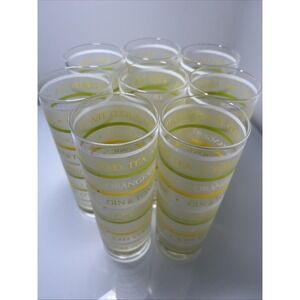 8 Vintage Culver‎ Tumbler Glasses Gin/Tonic Pattern Green Yellow Stripe Lemonade
